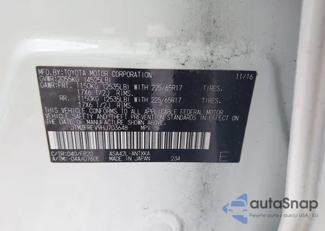 2017 Toyota Rav4 Le z USA, uszkodzony, nr VIN JTMZFREV9HJ703648